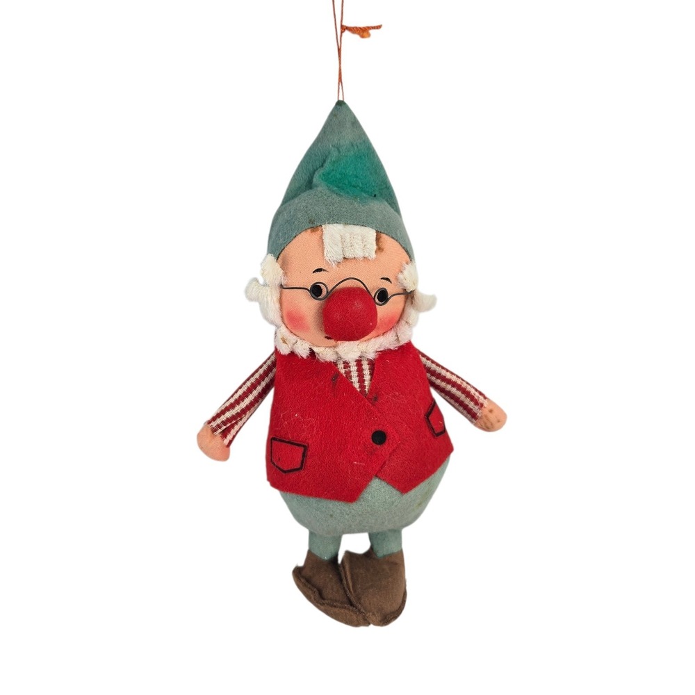 VTG Elf 9" Plush Felt Christmas Ornament 1950s‎ MCM Fun Farm Made Japan 8" NICE!